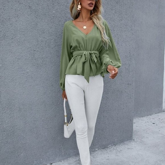 Chic as Ever Belted Peplum Top MORE COLORS - Picture 4 of 8